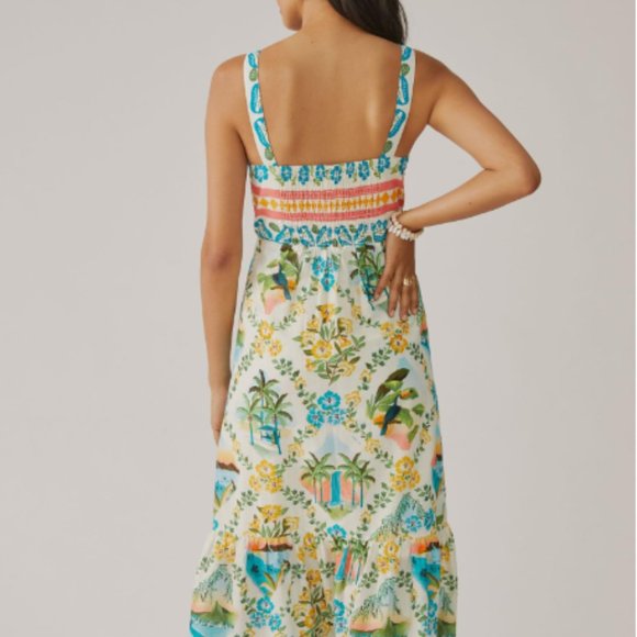 NWT Farm Rio x Anthropologie Printed Maxi Dress Size Large Color Blue Motif - Picture 3 of 4